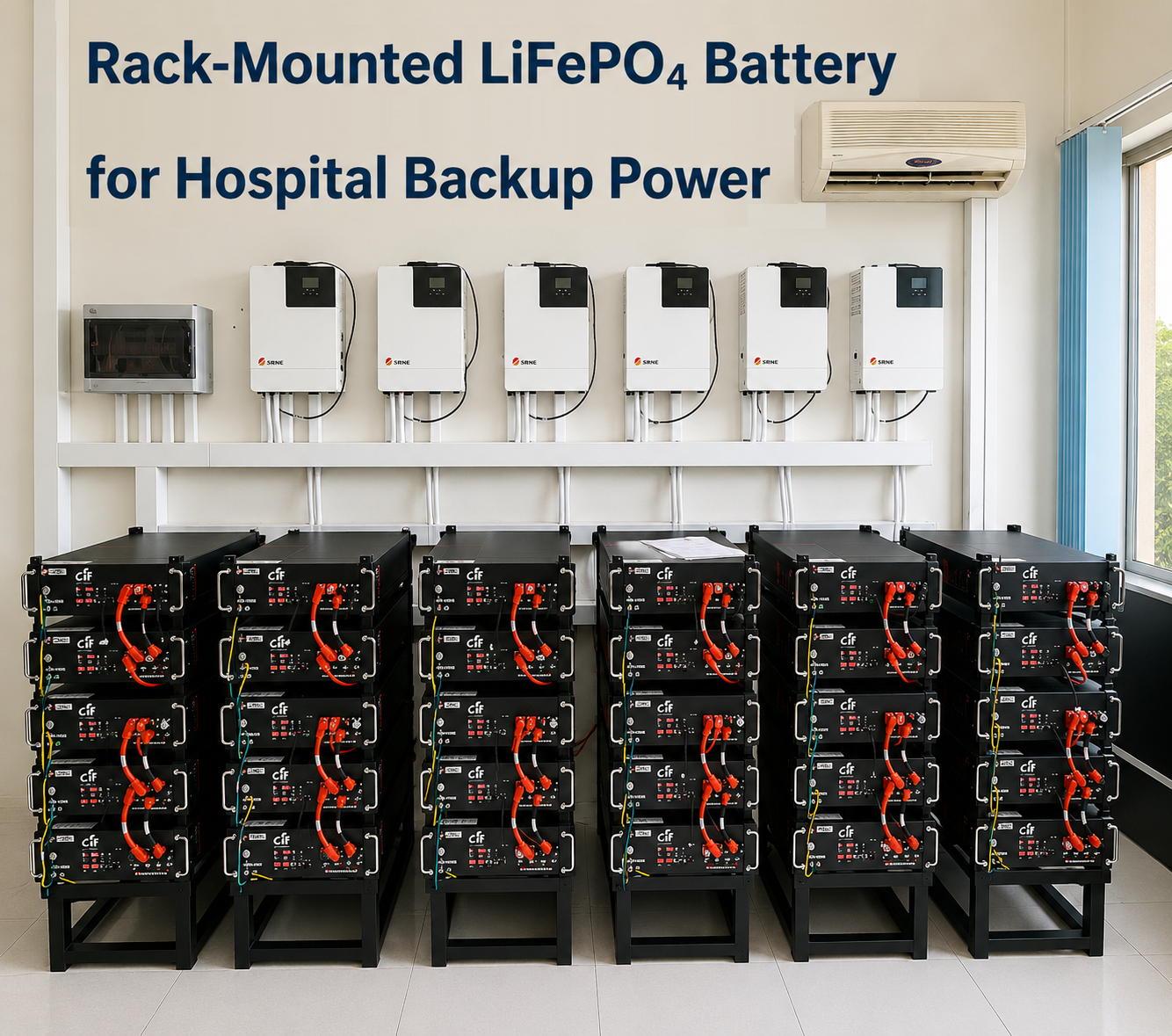 mais recente caso da empresa sobre Bateria LiFePO4 montada em rack para alimentação de reserva hospitalar