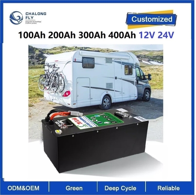 CLF Bateria recarregável de lítio ferro fosfato LiFePO4 bateria 100Ah 200Ah 300Ah 400Ah 12V 24V para barco RV Camper