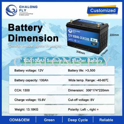 Bateria de Partida de Íons de Sódio 12V 60Ah–100Ah com Botão de Partida de Emergência e Válvula de Alívio de Pressão