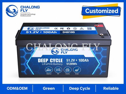 Bateria de Motor de Pesca 51.2V 100Ah LiFePO4 com Energia de 5.12kWh, Monitoramento Bluetooth e Saída Contínua de 100A